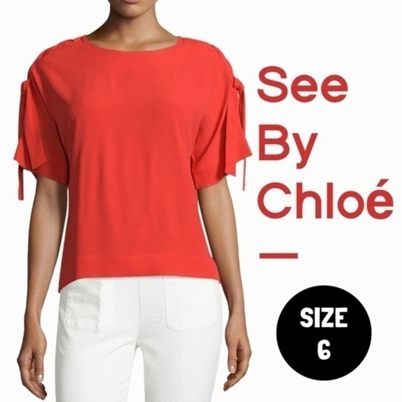 See by Chloe red lace up sleeve top size 6 - Picture 1 of 9